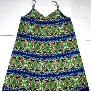 Sam Edelman Parrot Bird Lined Short Mini Cami Slip Summer Party Vacation Dress M